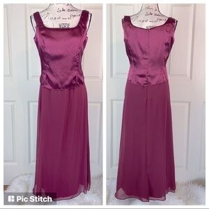 Patra Square Neck Satin Chiffon Long Dress